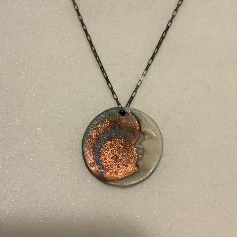 Elegant Silver and Copper Moon Pendant Necklace